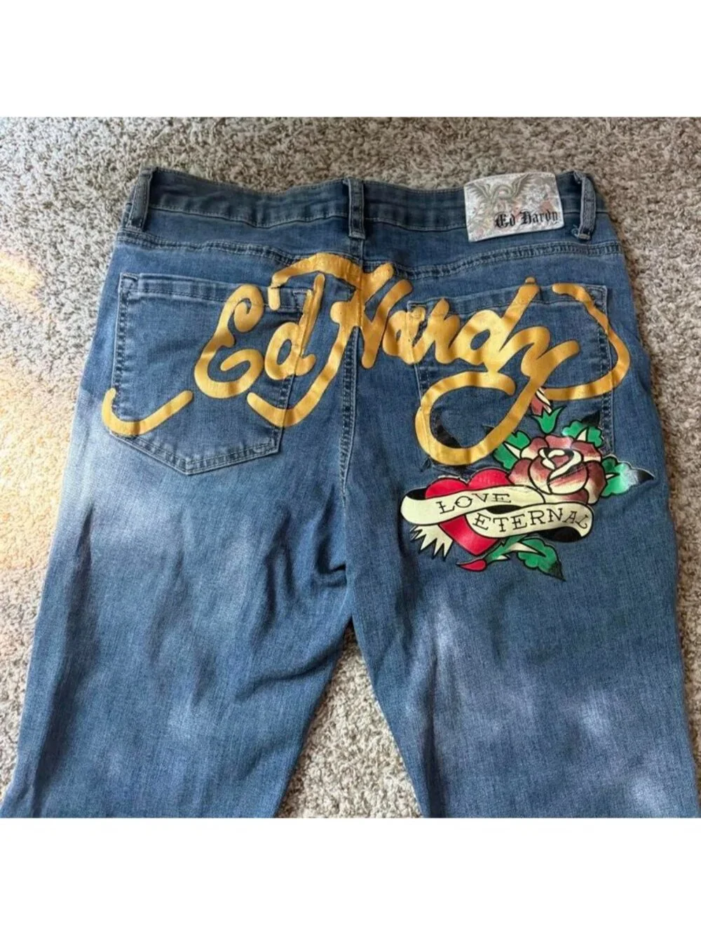 Ed Hardy Denim True Love Tattoo Graphic Flare Jeans Size 30
